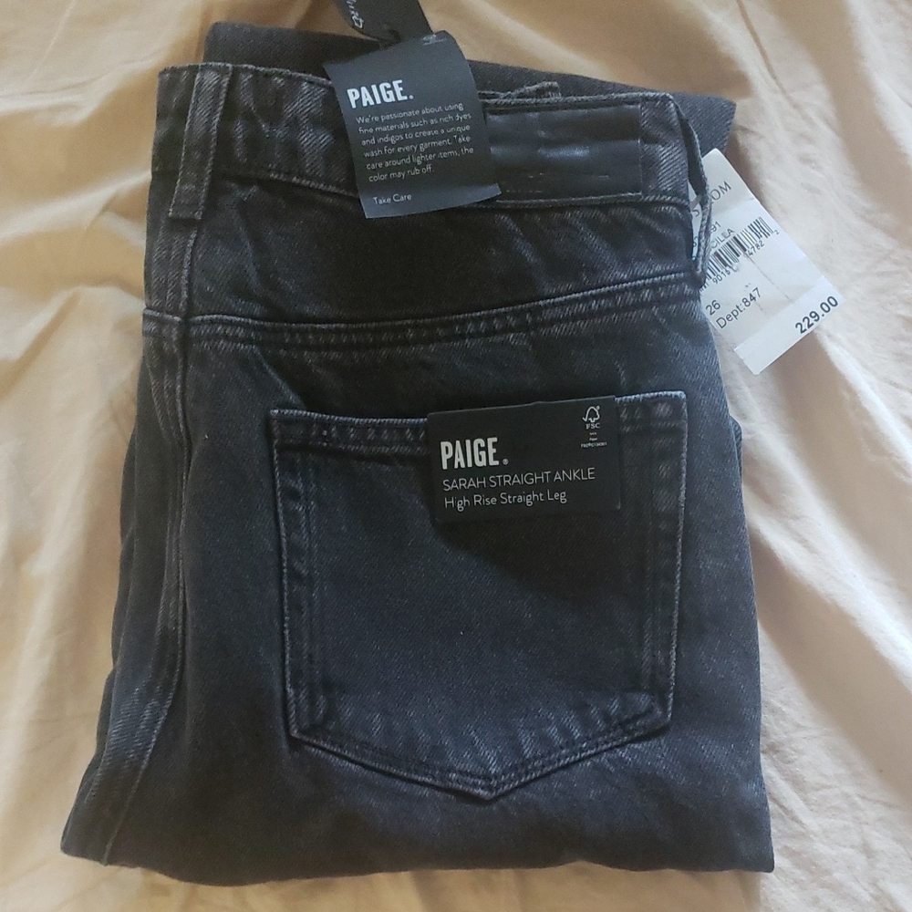 Paige Sarah Straight Ankle Jeans in Charcoal